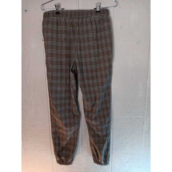 Sky and Sparrow Women S Black Taupe Plaid Elastic Waist Tapered Leg Jogger Pants - Picture 7 of 9